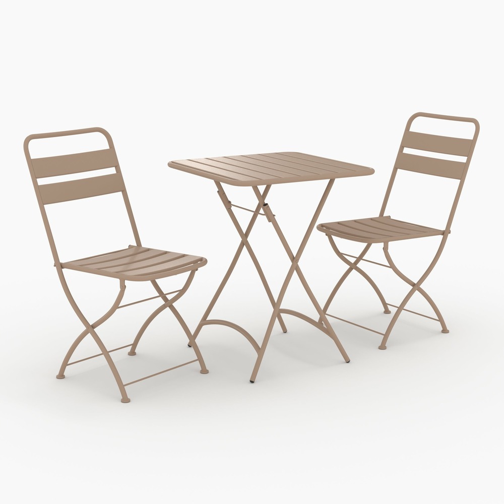 Yumi-table et chaises de jardin pliantes 2 personnes en métal taupe