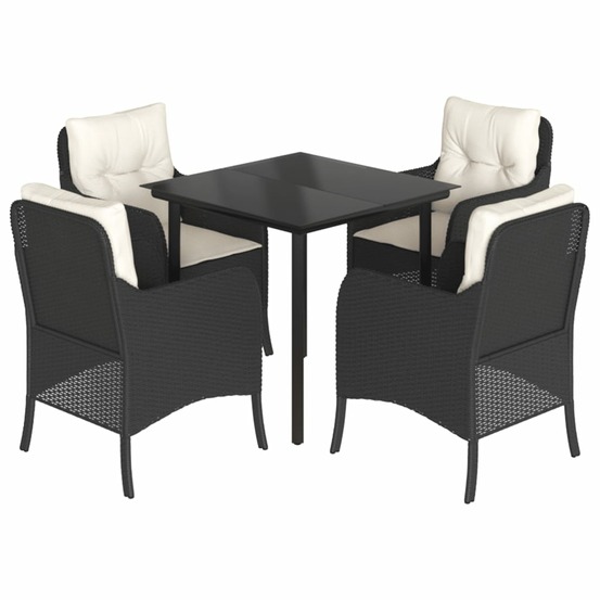 Ensemble à manger de jardin coussins 5pcs noir résine tressée