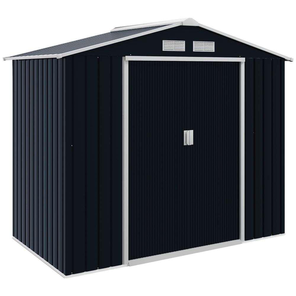 Abri de jardin acier 2,13x1,30x1,85 m gris anthracite rangement outils portes coulissantes - comfortxl outdoor living