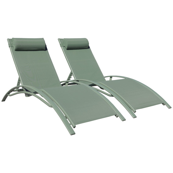 Lot de 2 transats galapagos en textilène vert sauge - aluminium vert sauge