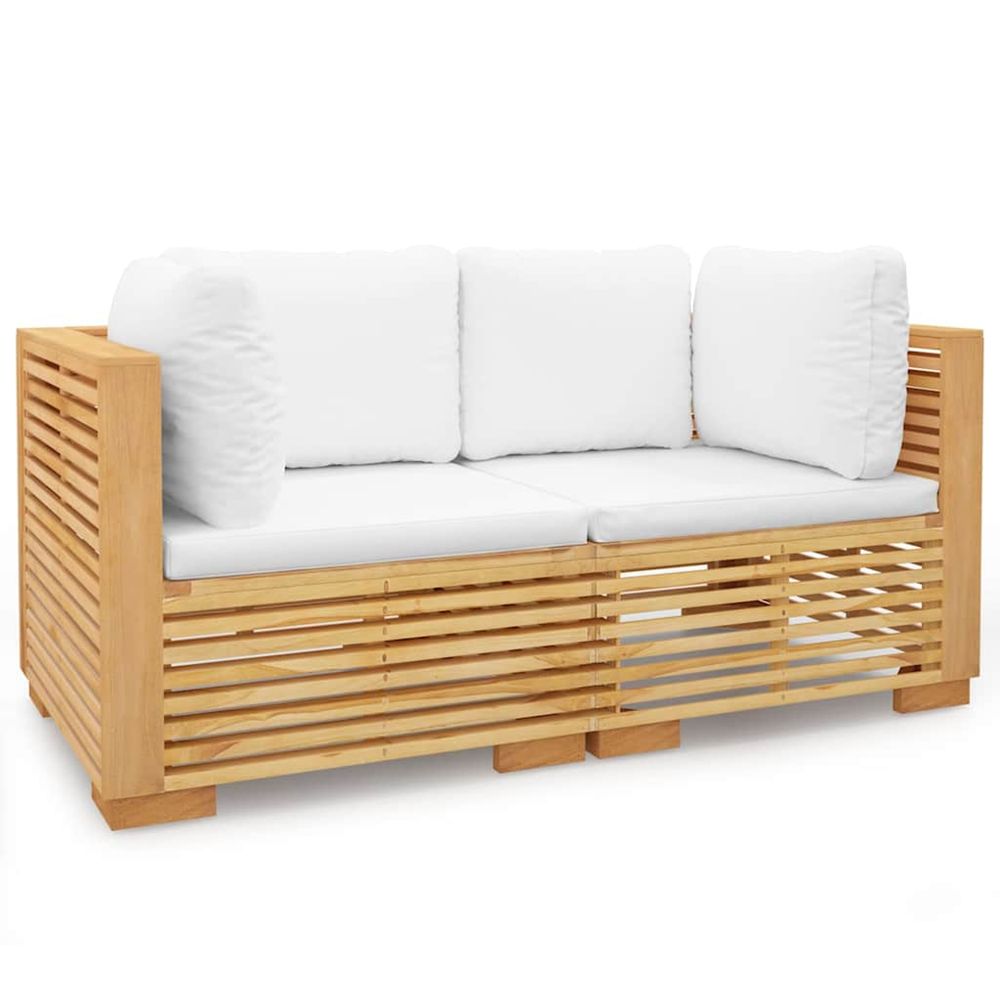 Canapés d'angle de jardin et coussins 2 pcs bois teck massif