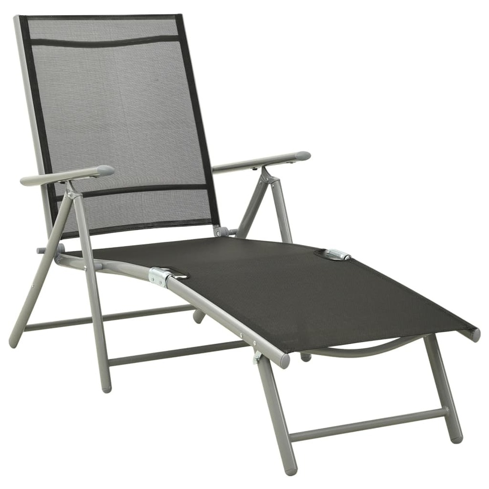 Chaise longue pliable textilène et aluminium noir et argenté
