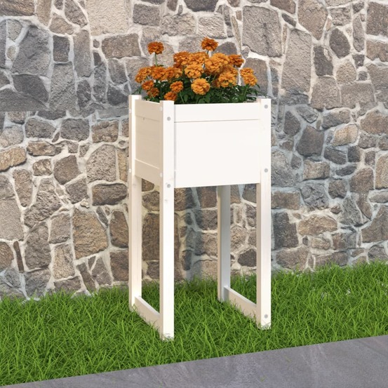Jardinière blanc 40x40x81 cm bois massif de pin