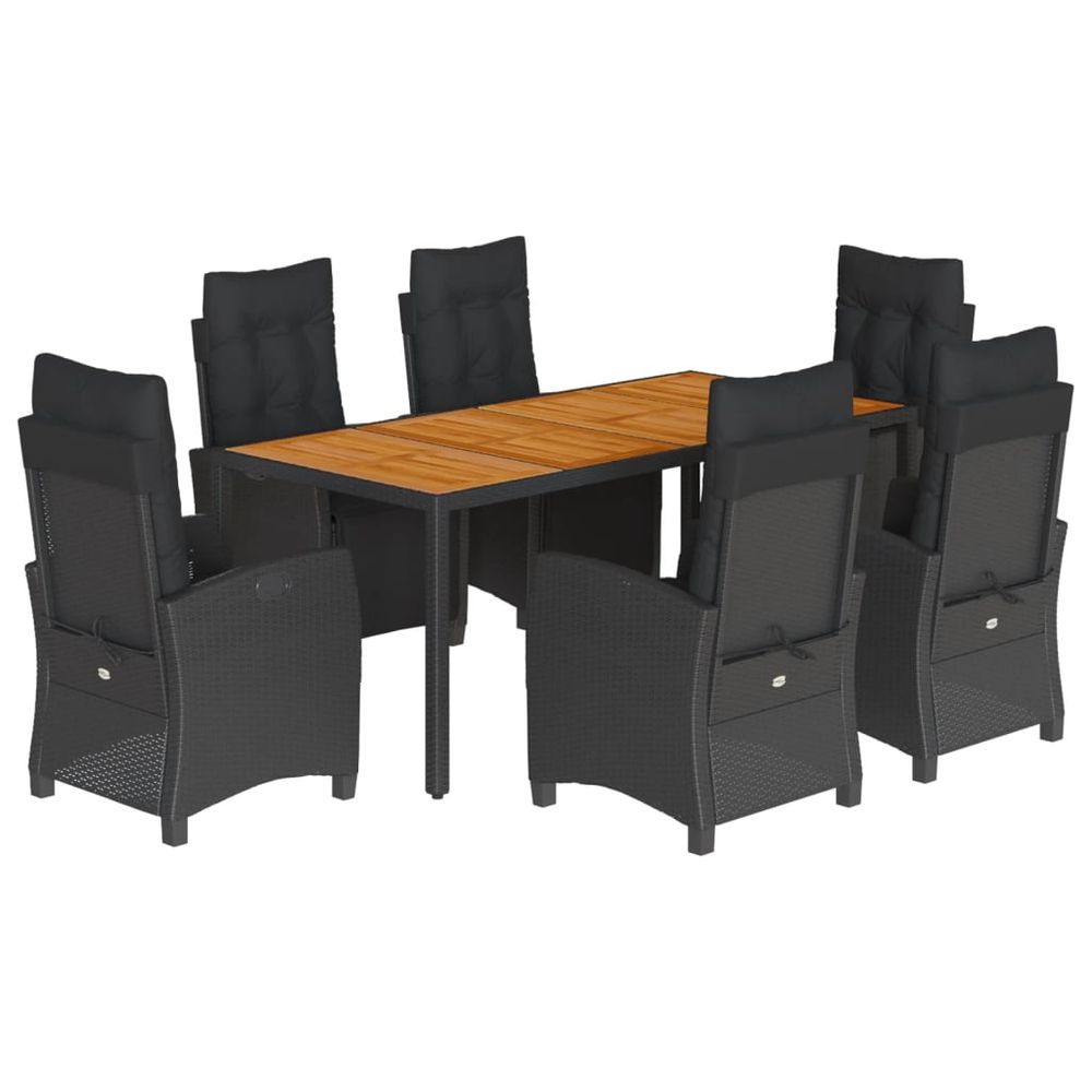 Ensemble à manger de jardin coussins 7pcs noir résine tressée