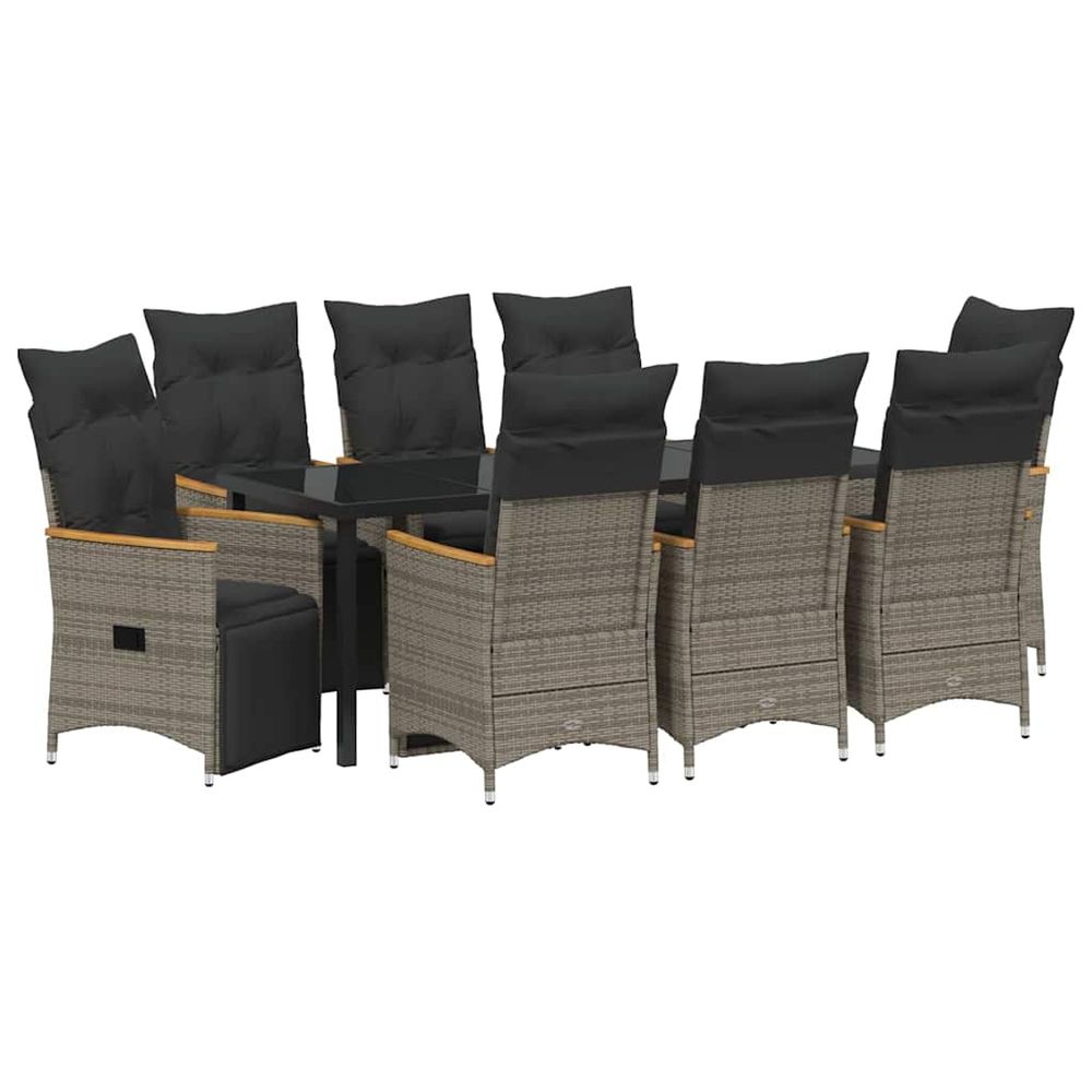 Ensemble de salle à manger pour jardin 9 pc gris polyrotin