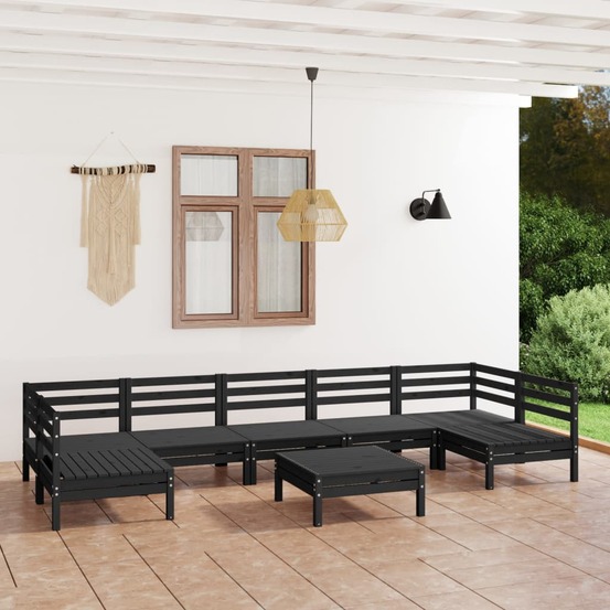 Salon de jardin 8 pcs noir bois de pin massif