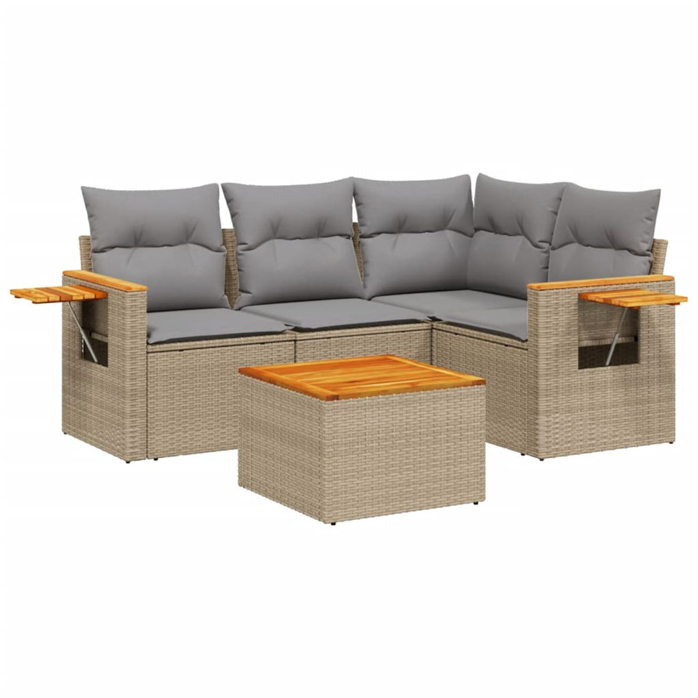 Salon de jardin avec coussins 5 pcs beige résine tressée