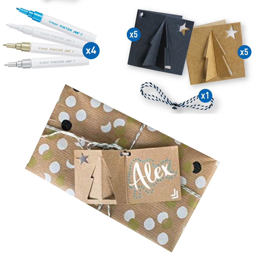Kit créatif : étiquettes cadeaux de noël + 4 marqueurs