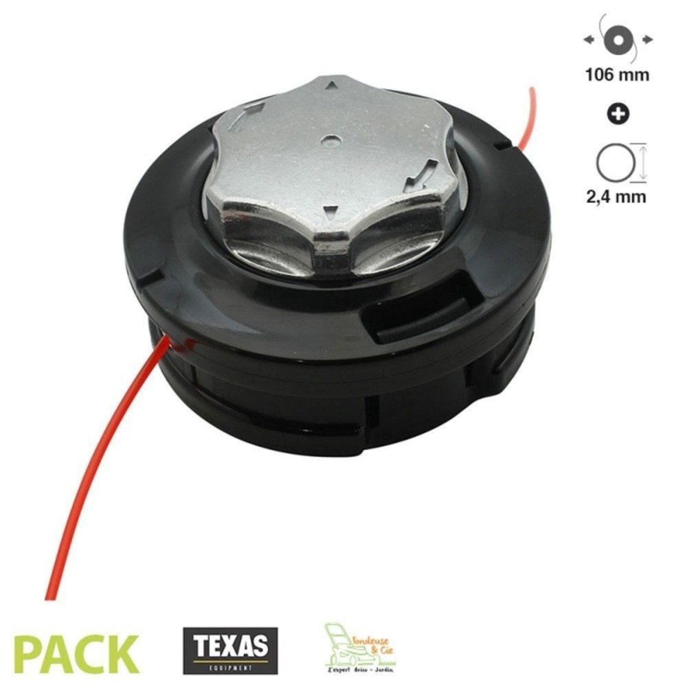 Tête de débroussailleuse pro base aluminium texas fil 2,4mm diamètre 106mm filetage 10 x 1. 25