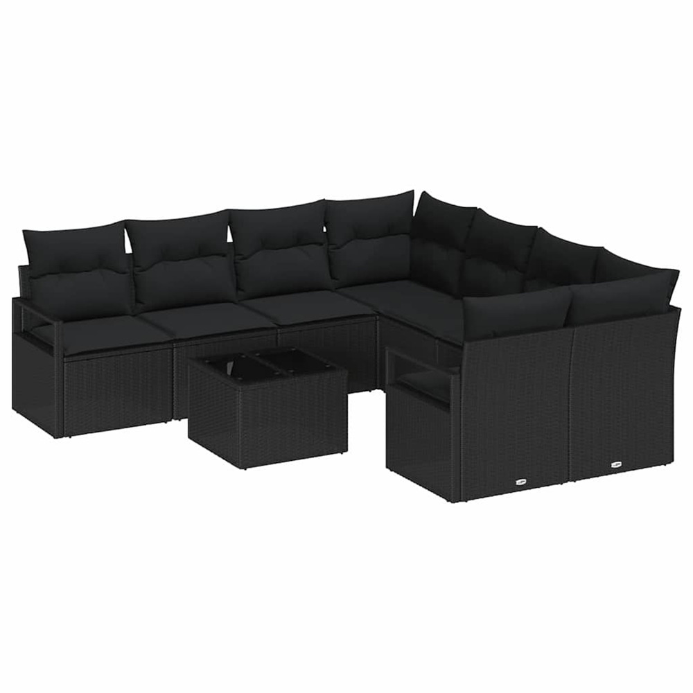 Ensemble de canapés avec coussin 9 pcs noir polyrotin