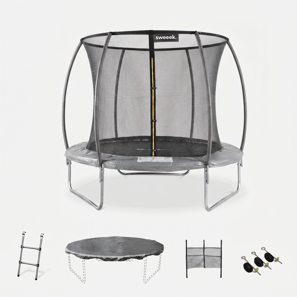 Trampoline rond ø 250cm gris avec accessoires - pluton inner xxl - 2,50 m 250 cm