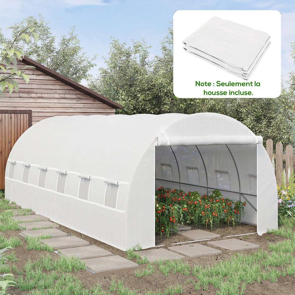 Bâche de remplacement serre tunnel pe blanc 6 x 3 x 2 m fenêtres roulantes porte zippée - comfortxl outdoor living