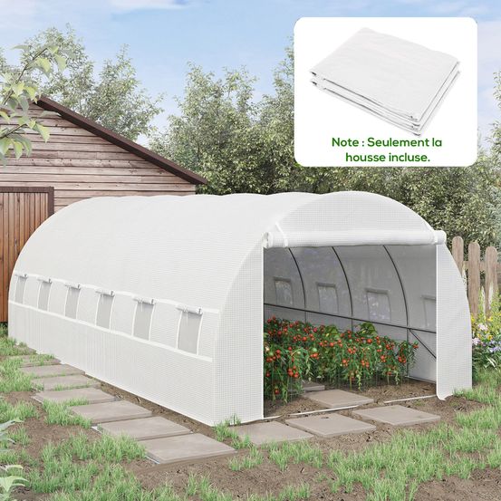 Bâche de remplacement serre tunnel pe blanc 6 x 3 x 2 m fenêtres roulantes porte zippée - comfortxl outdoor living