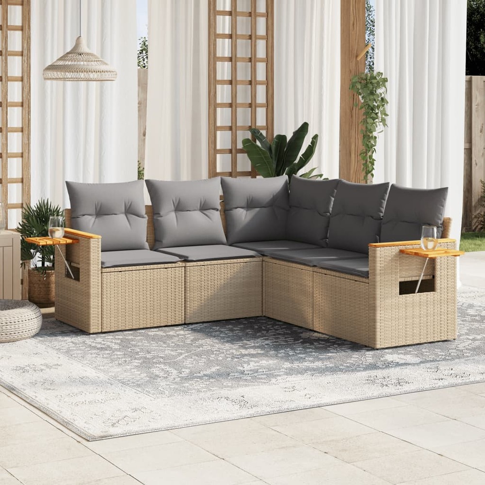Salon de jardin avec coussins 5 pcs beige résine tressée