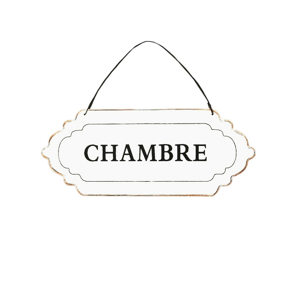 Plaque de porte décorative vintage chambre fer blanc noir 25x11cm