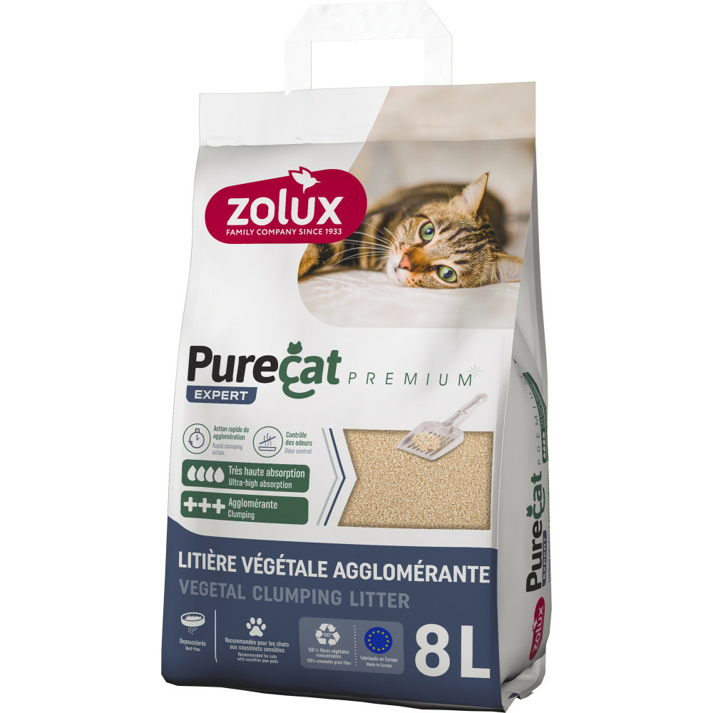 Litière végétale agglomérante premium 8 litres pour chat