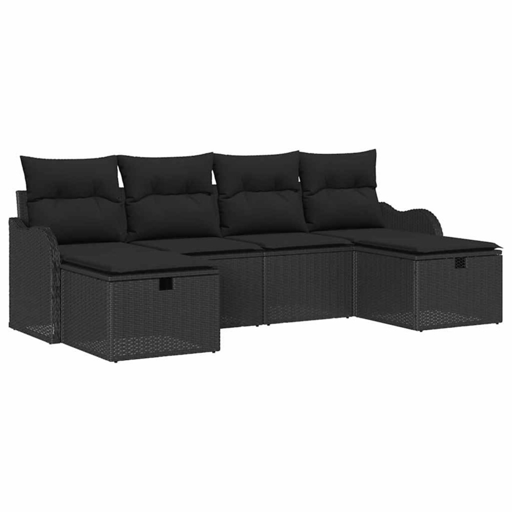 Ensemble de canapé de jardin avec coussin 6 pcs noir poly rotin
