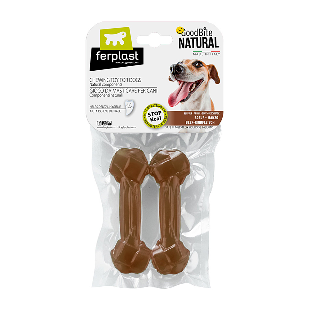 Ferplast goodbite natural s jouet os pour l'hygiène dentaire, saveur de boeuf,  chien moyen-petit (5-10 kg), naturel, 2 pièces de