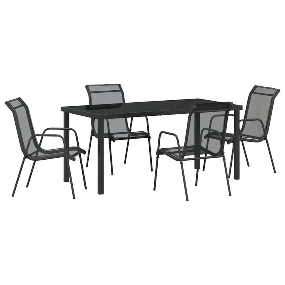 Ensemble de salle à manger pour jardin 5 pcs noir