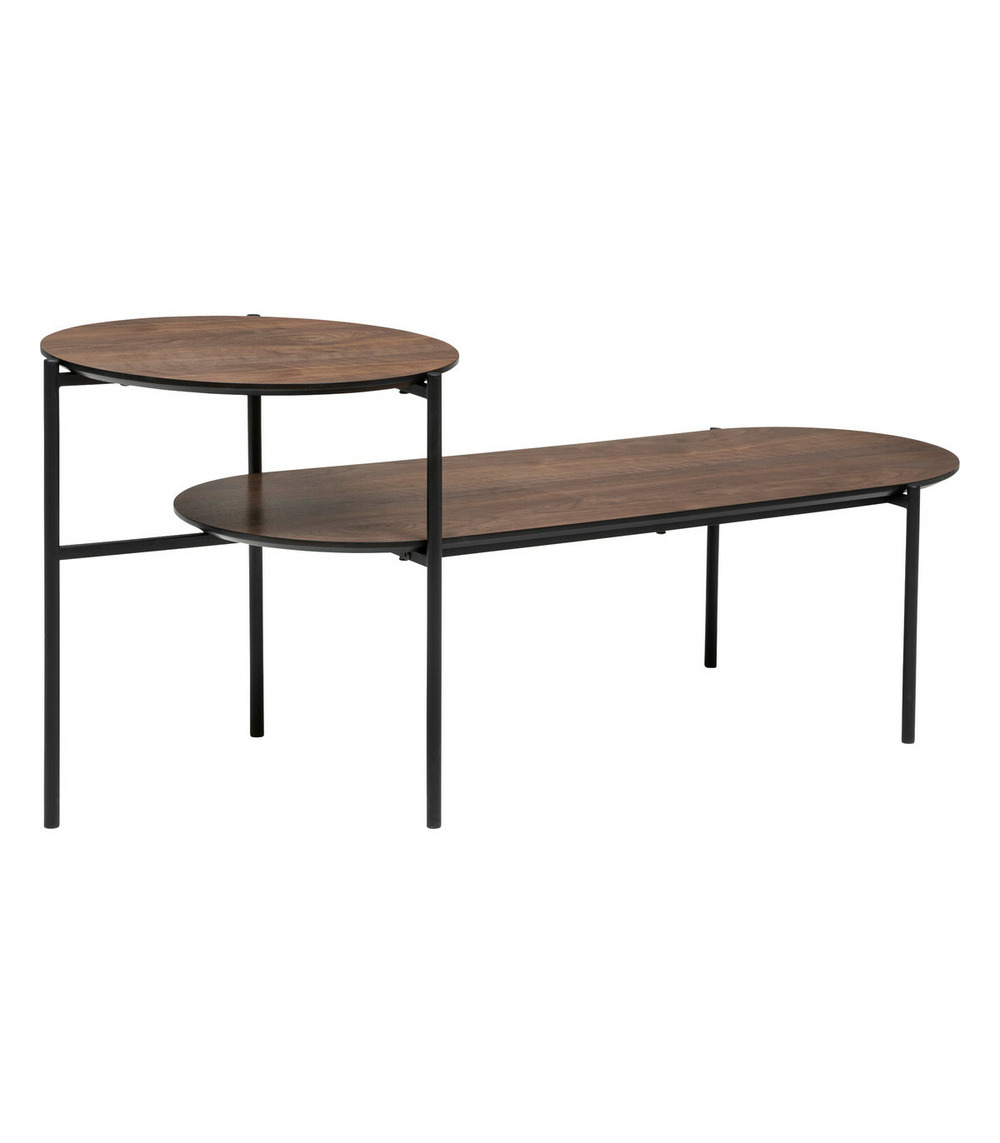 Table basse 2 niveaux en métal noir et bois 118 x 43 cm