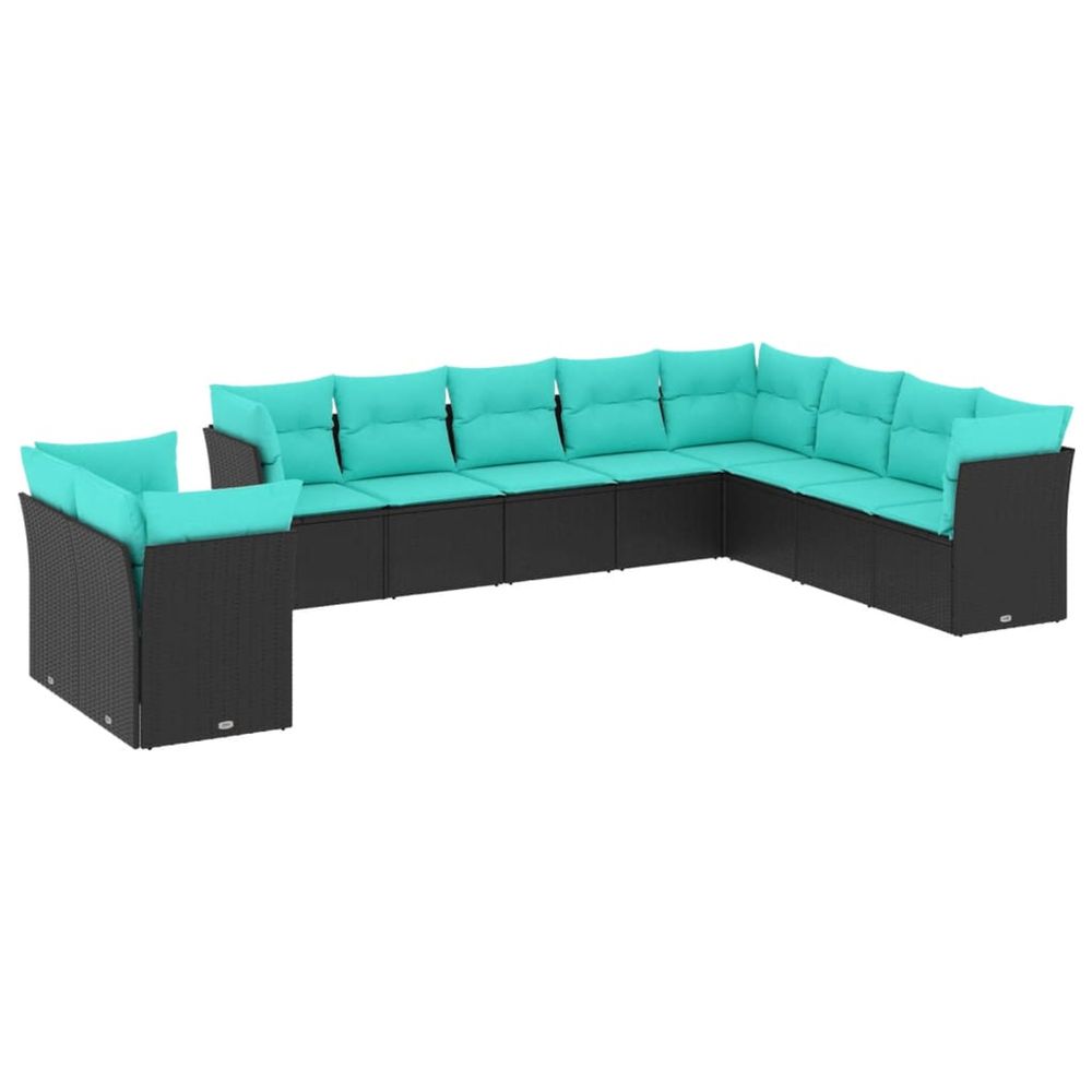 Salon de jardin 10 pcs avec coussins noir résine tressée