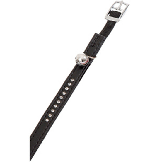 Collier 30 cm x 11 mm noir avec strass et clochette pour chat