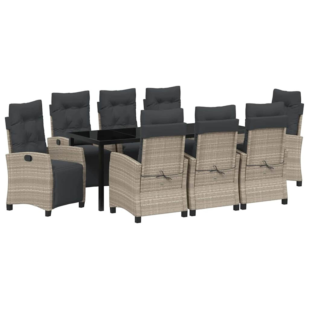 Ensemble de salle à manger pour jardin 9 pcs gris clair