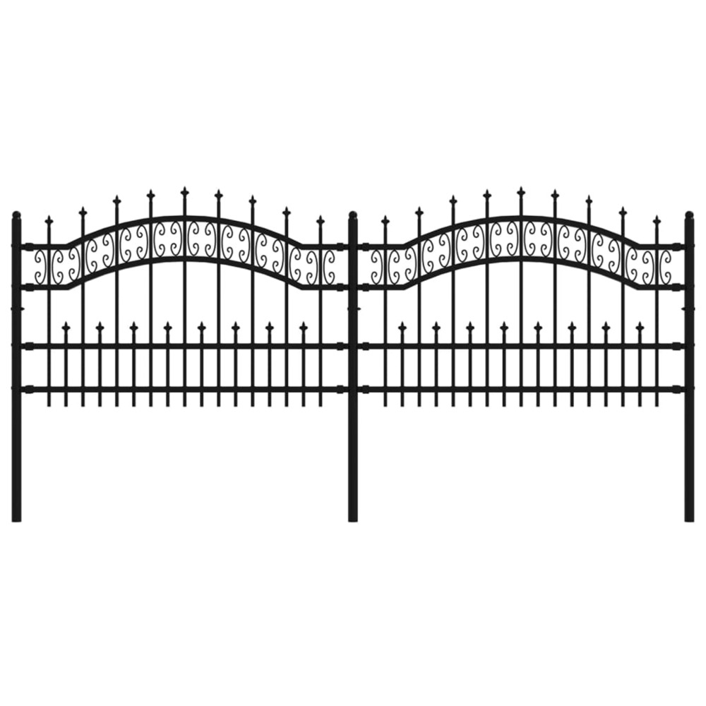 Clôture de jardin avec dessus en forme de lance, noire, 240 x 75 cm, acier thermolaqué
