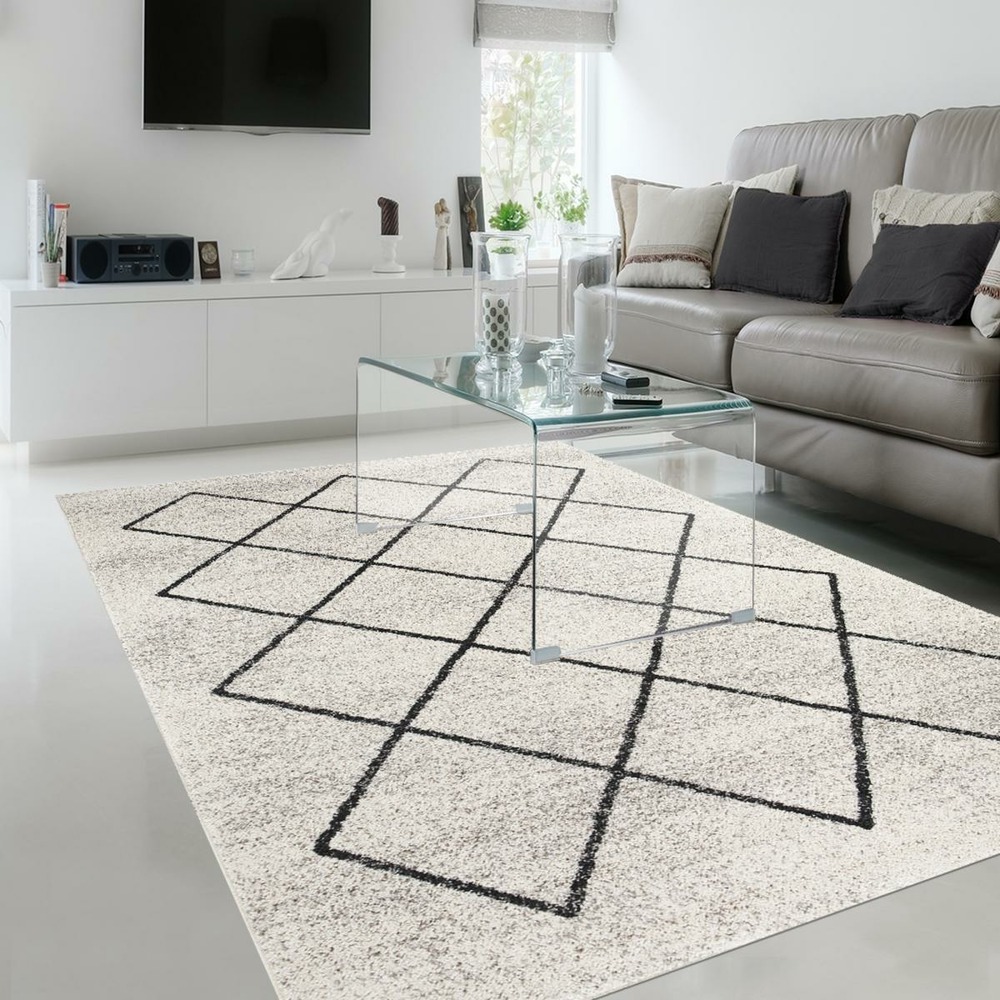 Tapis entrée 60x110 tissé crème rectangle motif scandinave balania