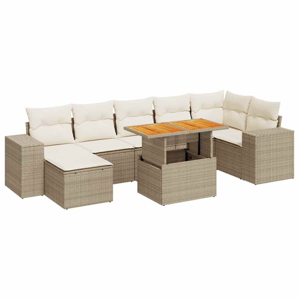 Salon de jardin avec coussins 8 pcs beige résine tressée