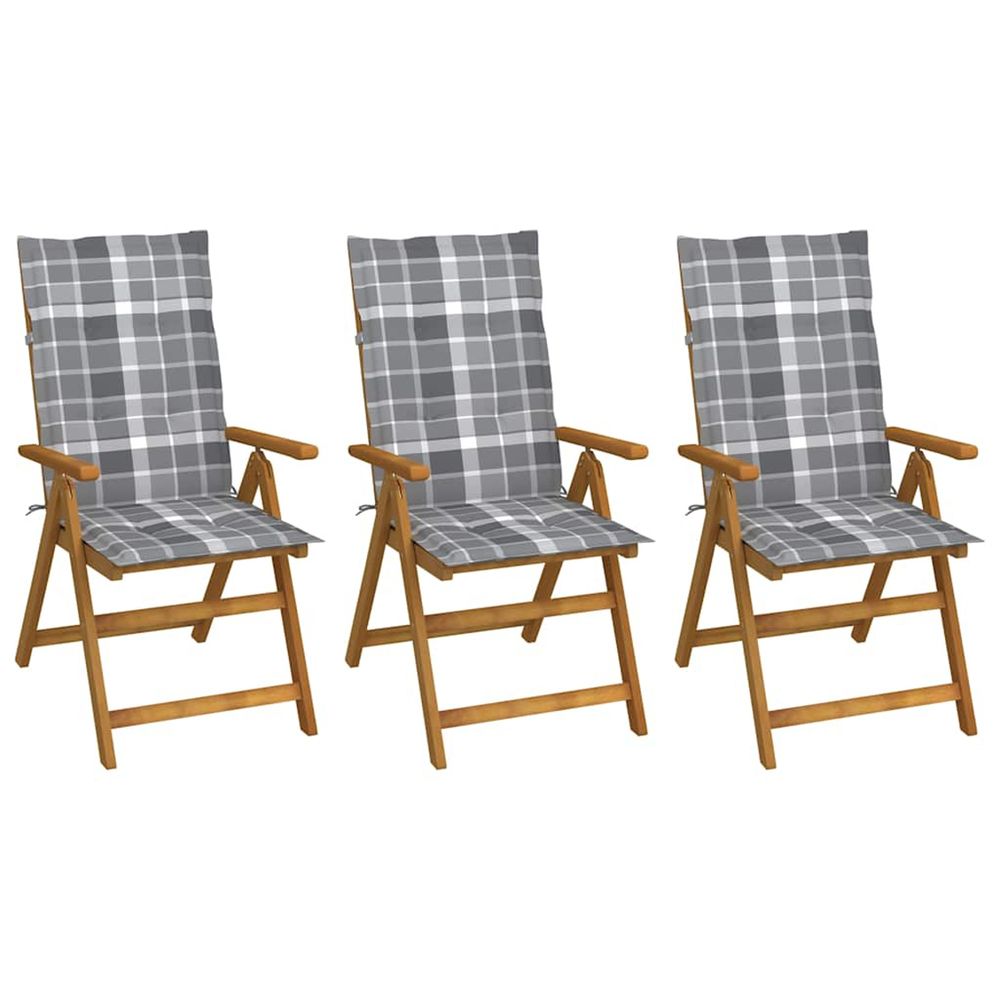 Chaises pliantes 3 pièces avec coussins en bois d'acacia massif