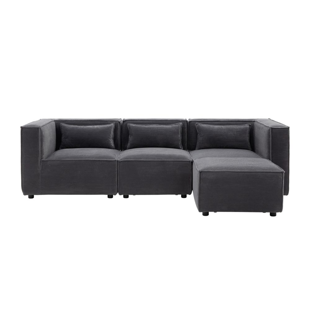 Canapé 3 places modulable velours côtelé gris avec pouf modular
