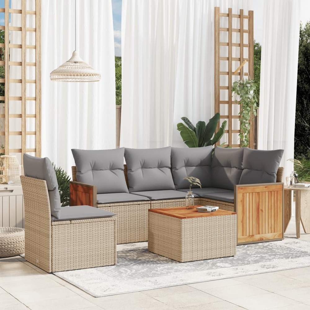Salon de jardin avec coussins 6 pcs beige résine tressée