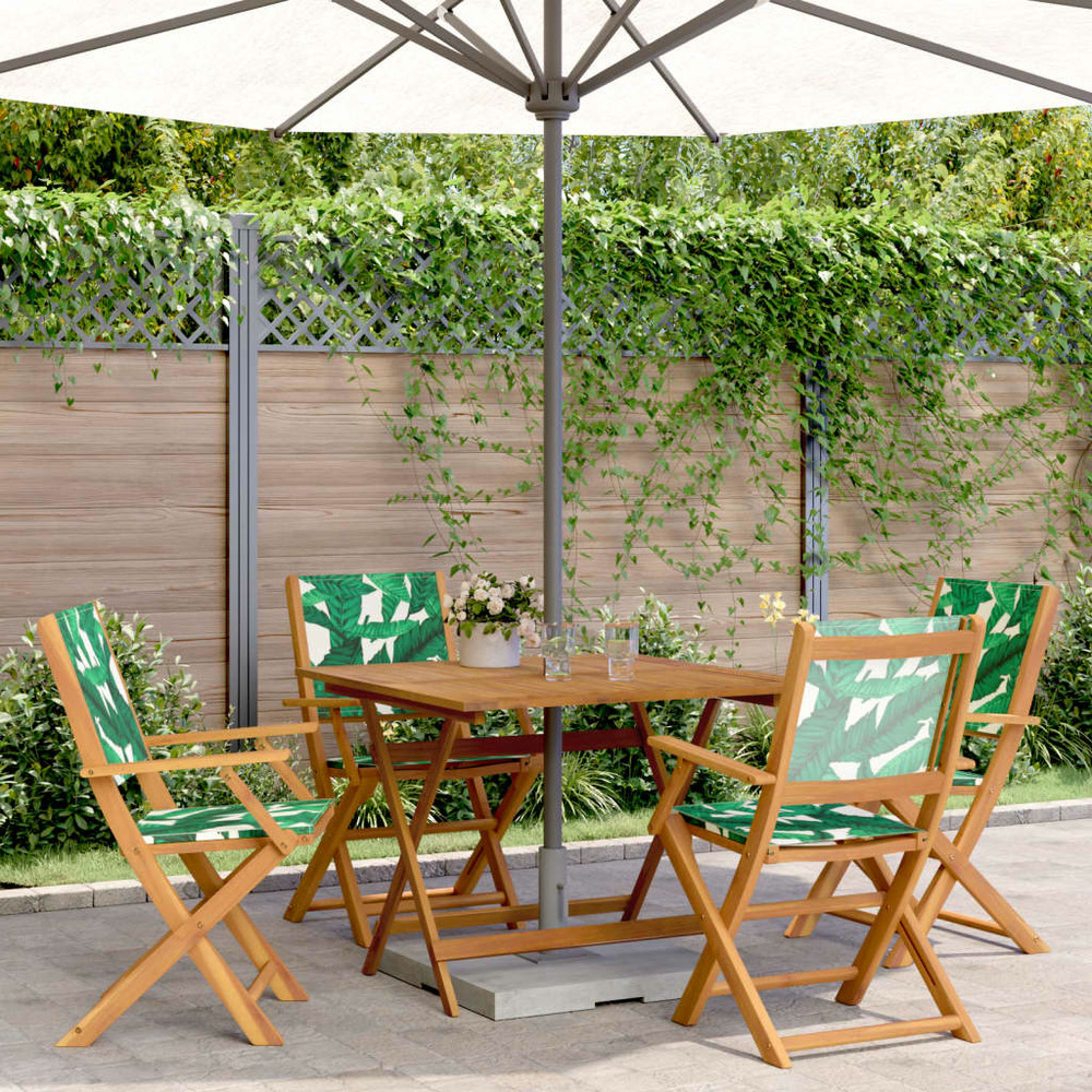 Ensemble à manger de jardin 5 pcs motif de feuilles tissu bois