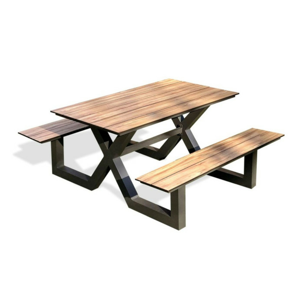 Table de jardin & 2 bancs vancouver 150cm gris anthracite