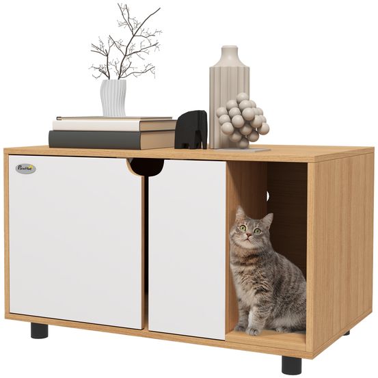 Meuble litière scandinave bois pour intérieur avec portes doubles 80x48x48cm chêne blanc