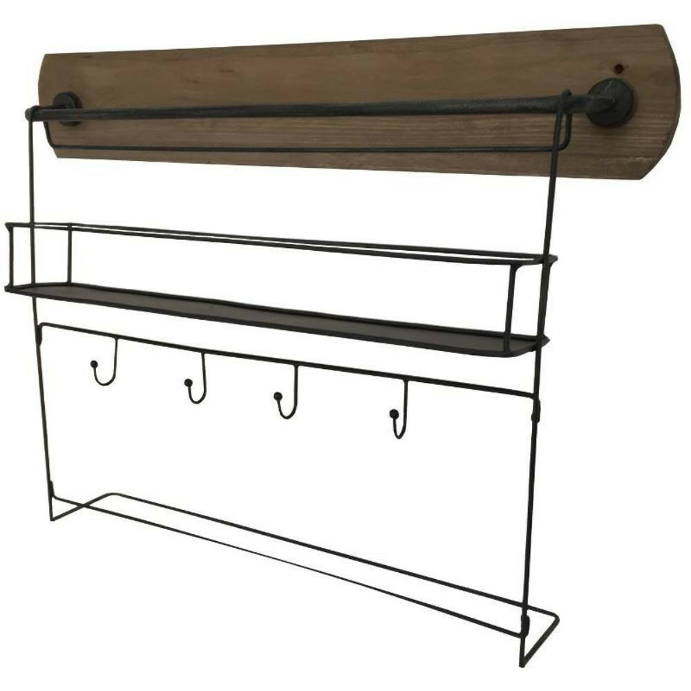 Étagère murale en bois métal noir 60 x 13 x 44 cm