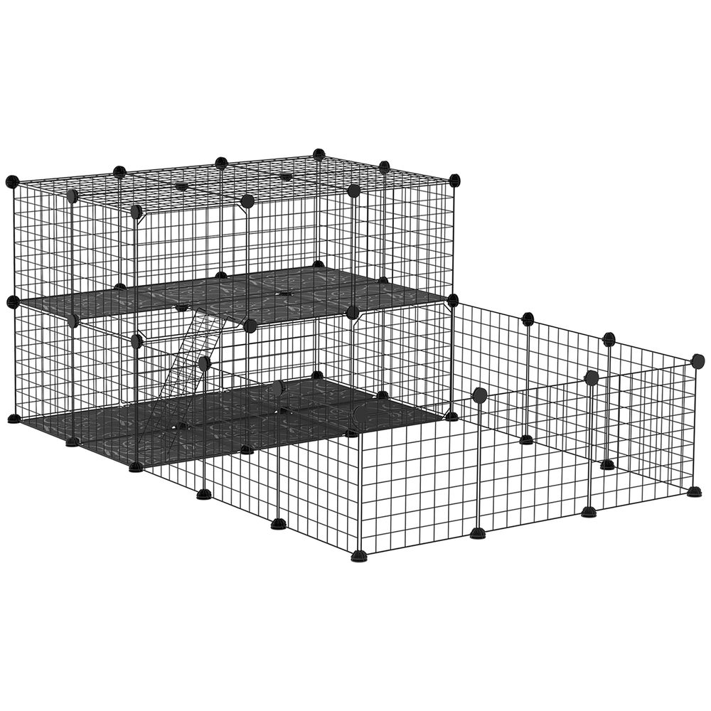 Enclos lapins métal résine pour cochons d'inde parc avec échelle 175x105x70cm noir