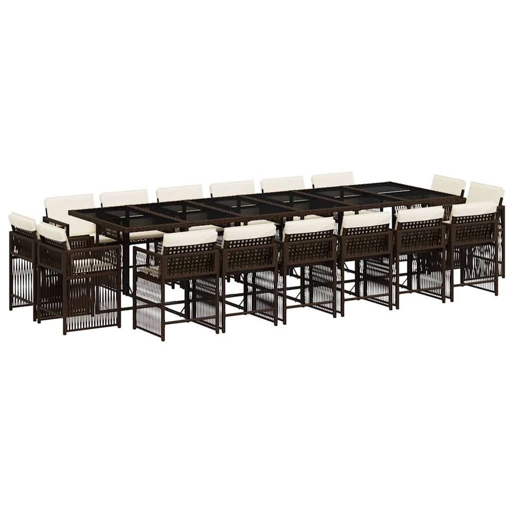 Ensemble à manger de jardin et coussins 17 pcs marron rotin