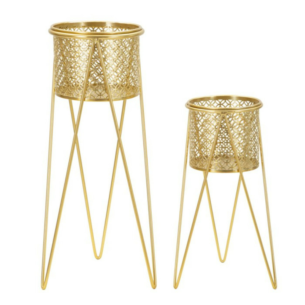 Lot de 2 cache-pots sur pied mara 46cm or