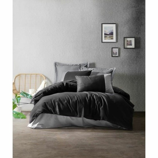 Parure de lit - housse de couette 220 x 240 + 2 taies d'oreiller 60 x 60 coton renforcé - noir