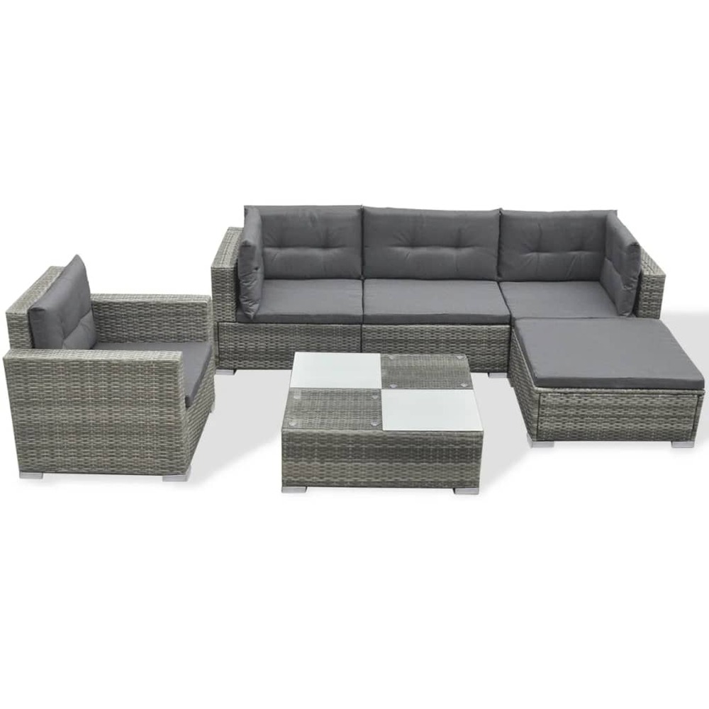 Salon de jardin meuble d'extérieur ensemble de mobilier 6 pièces avec coussins résine tressée gris