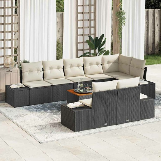 Ensemble de canapé de jardin avec coussin 9 pcs noir polyrotin