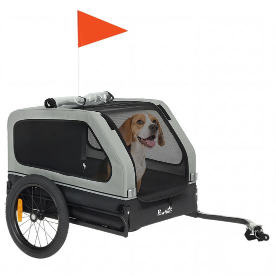 Remorque vélo chien acier tissu oxford balade plein air rampe accès gris