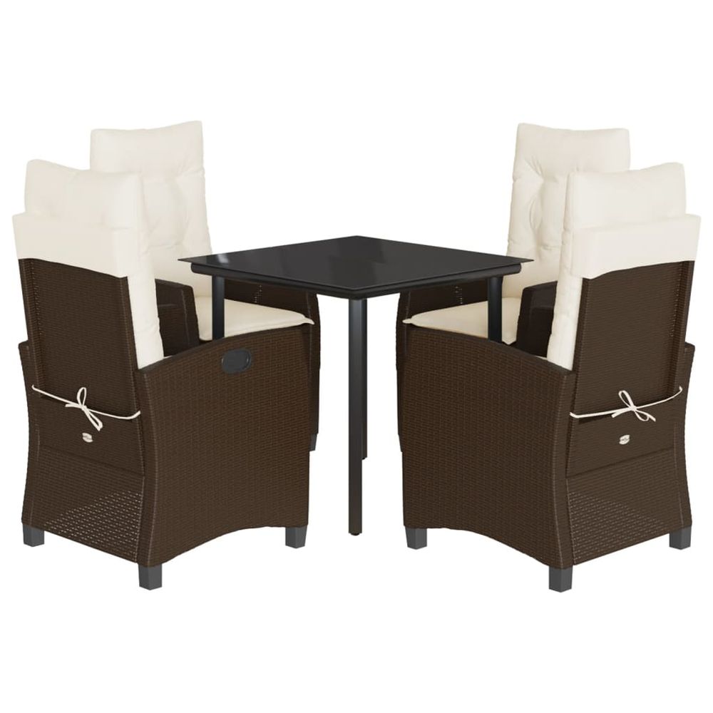 Ensemble à manger de jardin 5 pcs et coussins marron poly rotin