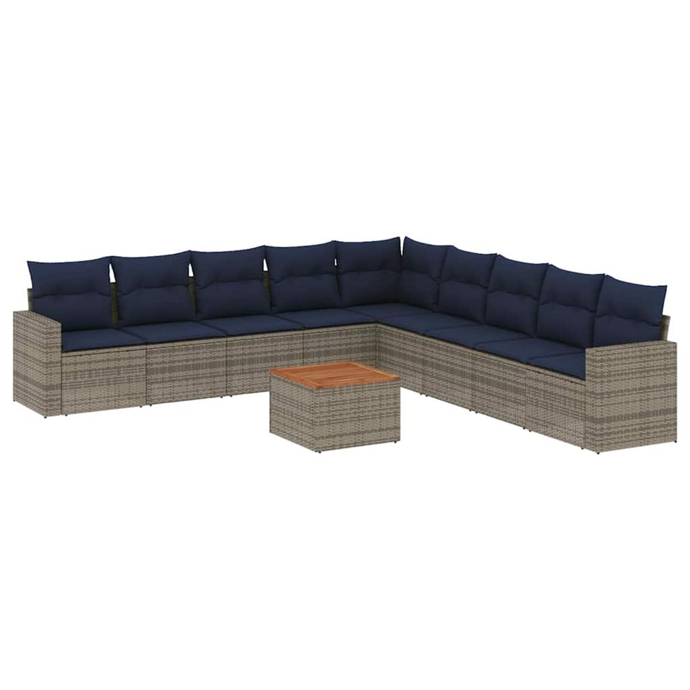 Salon de jardin 10 pcs avec coussins gris résine tressée