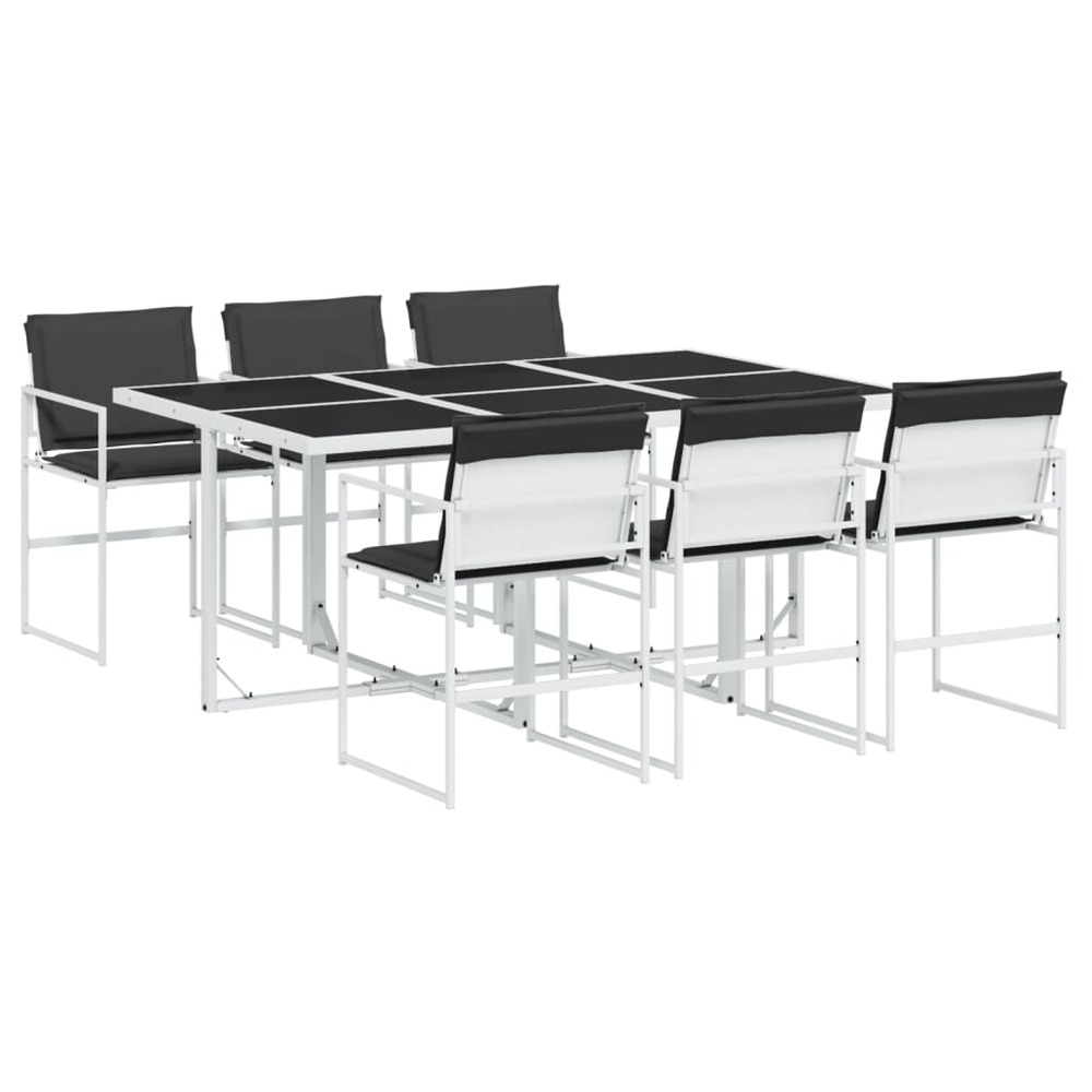 Ensemble à manger de jardin avec coussins 7 pcs blanc textilène