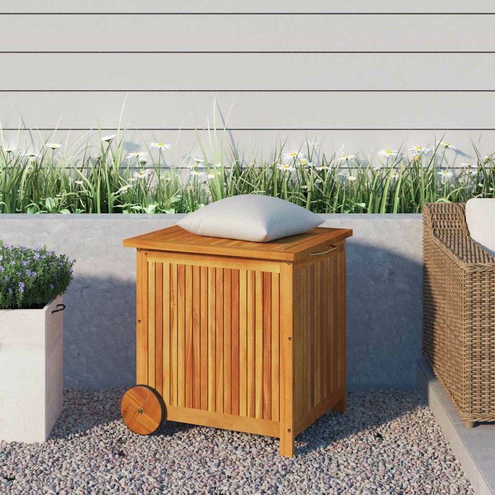 Boîte de rangement de jardin avec roues 60x50x58 cm bois acacia