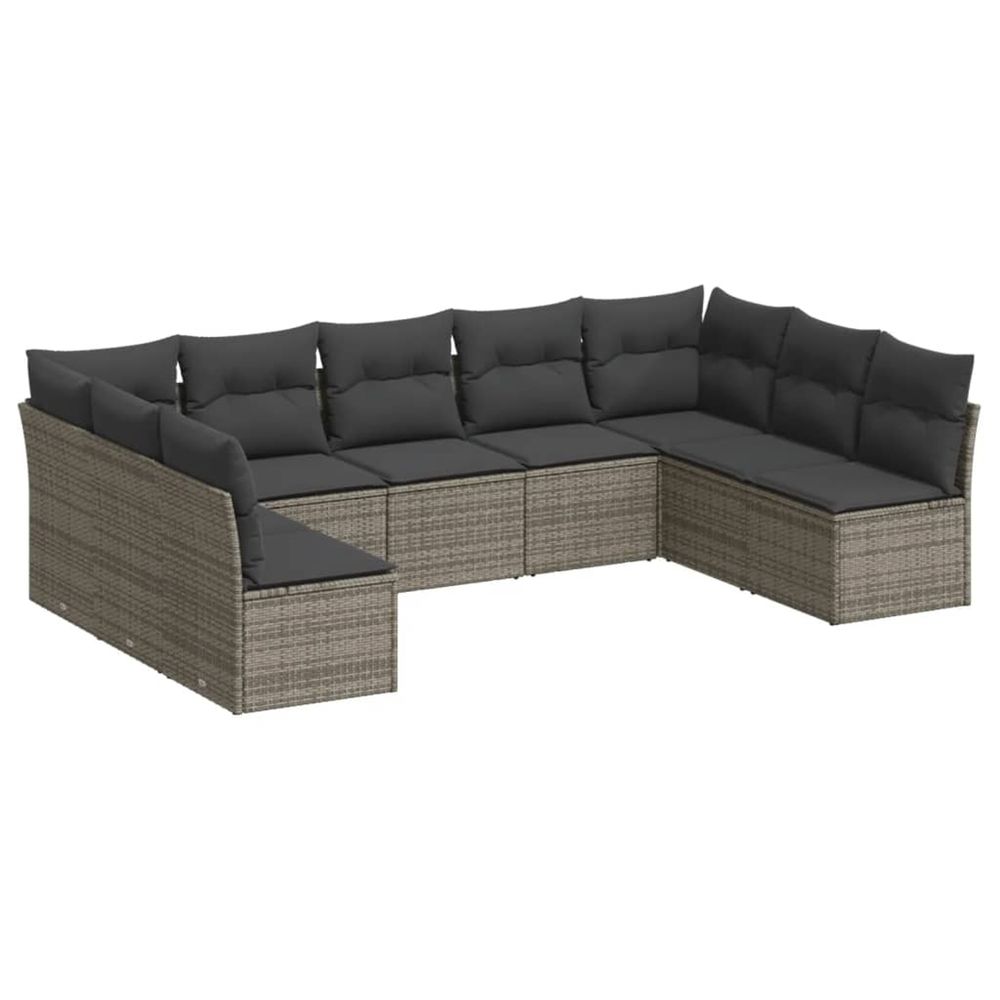 Salon de jardin 9 pcs avec coussins gris résine tressée