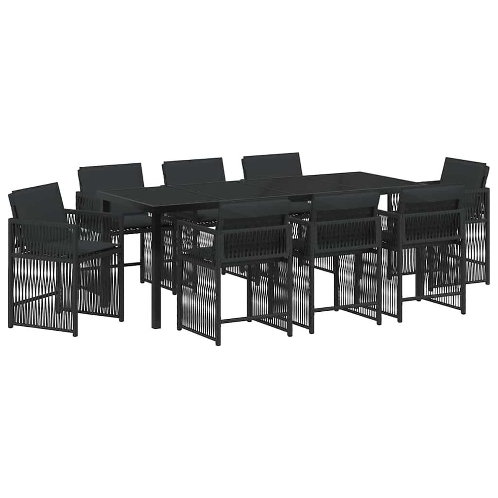 Ensemble de salle à manger pour jardin 9 pc noir polyrotin